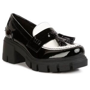 London Rag Black & White Color-block Chunky Platform Tassel Loafers Size 9
